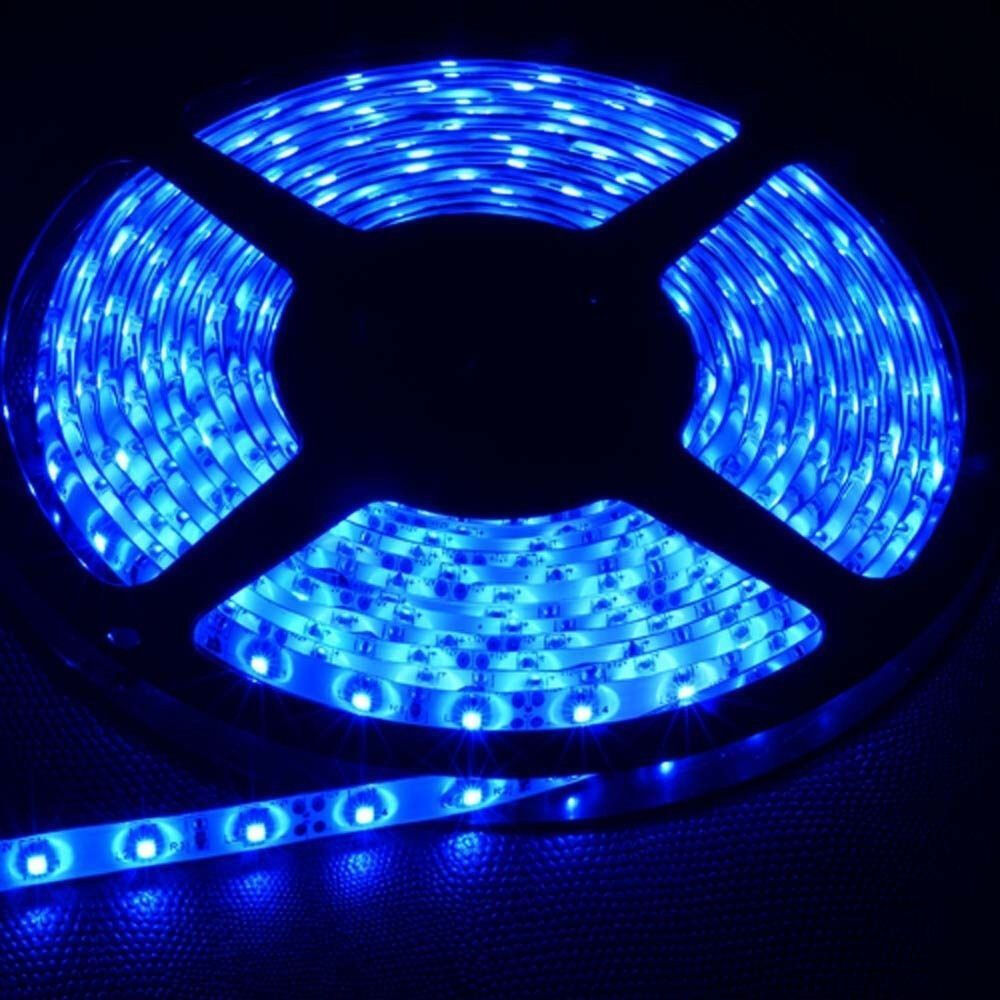Ecolux 24W 12V 3528 Blue LED Strip, Durable Non-Waterproof Decorative Lighting Tape for Indoor Use with Bright Blue Illumination